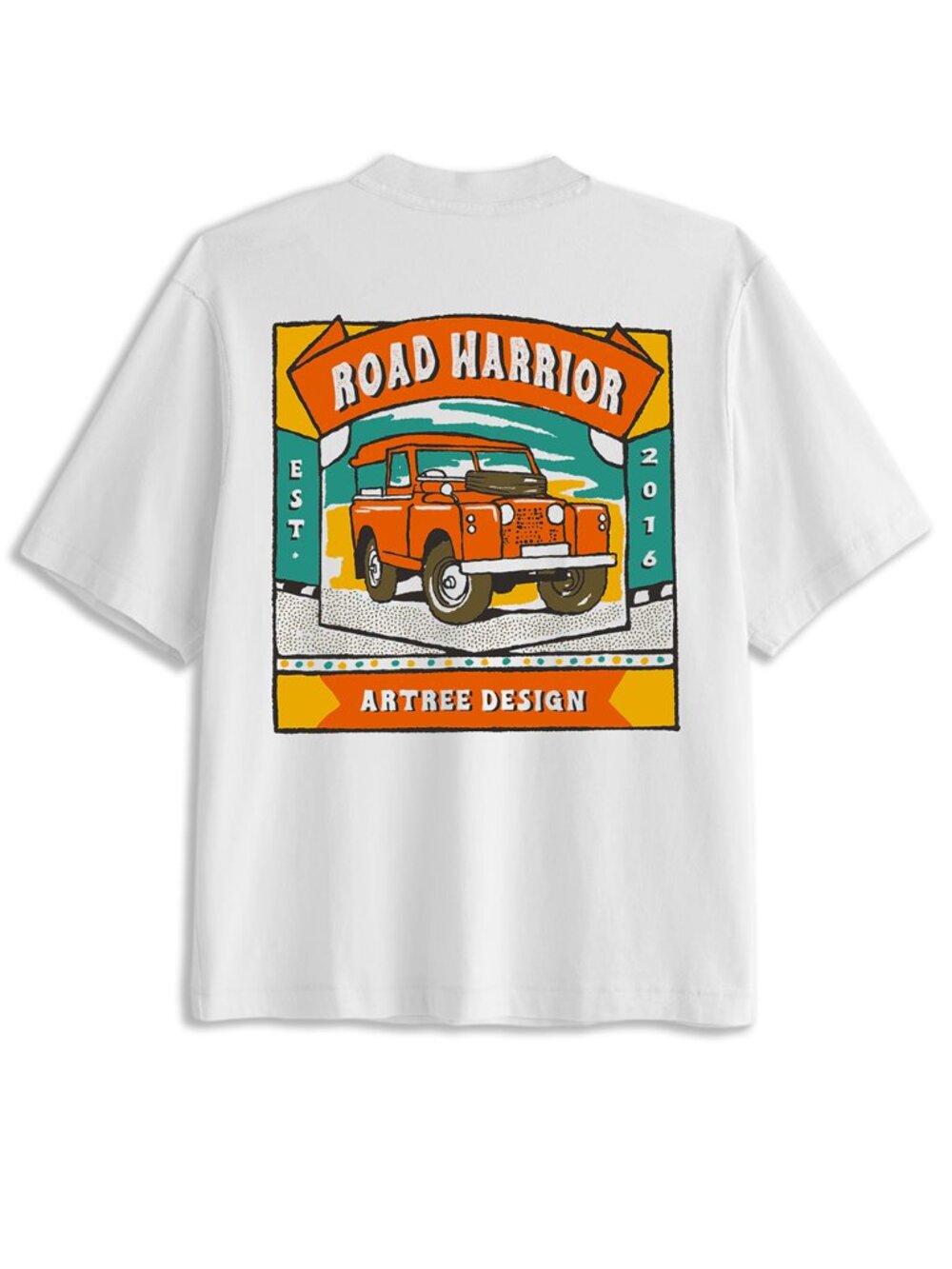 Vintage Oversized Graphic Tee – Road Warrior SUV Print White